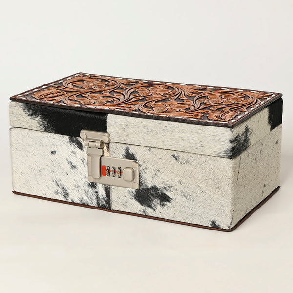 ADBGA458 American Darling Hand Tooled Genuine Leather Hair On Hide Jewelry Case