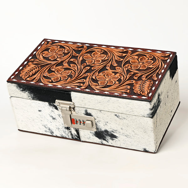 ADBGA458 American Darling Hand Tooled Genuine Leather Hair On Hide Jewelry Case