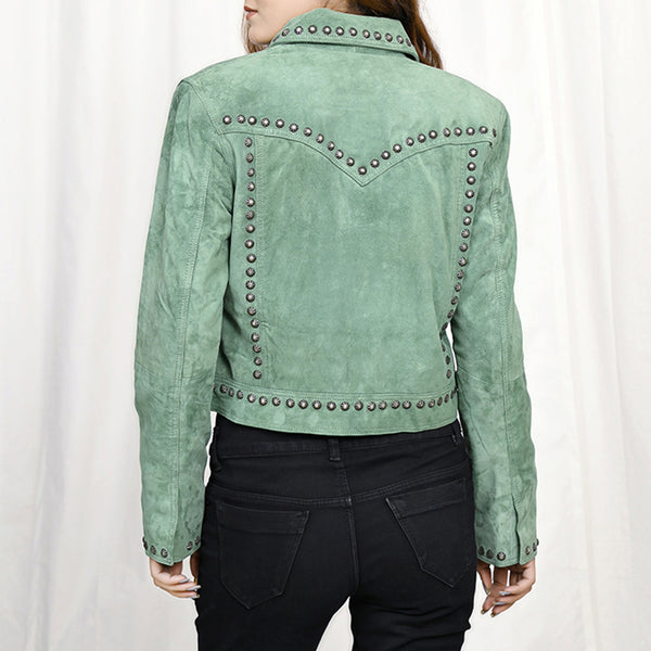 ADJKT041 Genuine Leather Women Shirt Jacket Dress