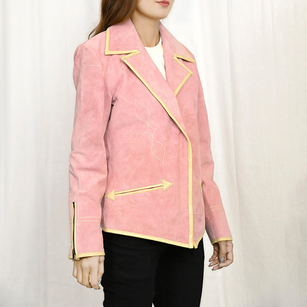 ADBZ052 American Darling Pink Suede Leather Western Blazer with Piping