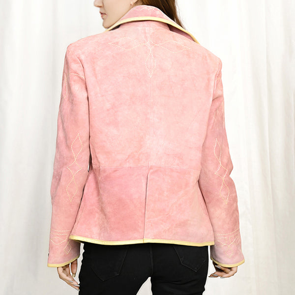 ADBZ052 American Darling Pink Suede Leather Western Blazer with Piping