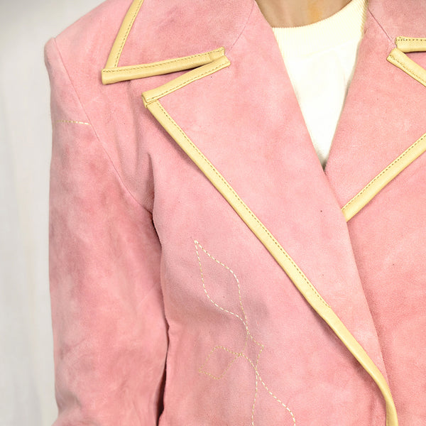 ADBZ052 American Darling Pink Suede Leather Western Blazer with Piping