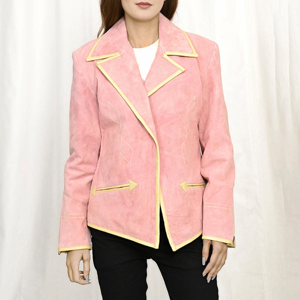 ADBZ052 American Darling Pink Suede Leather Western Blazer with Piping