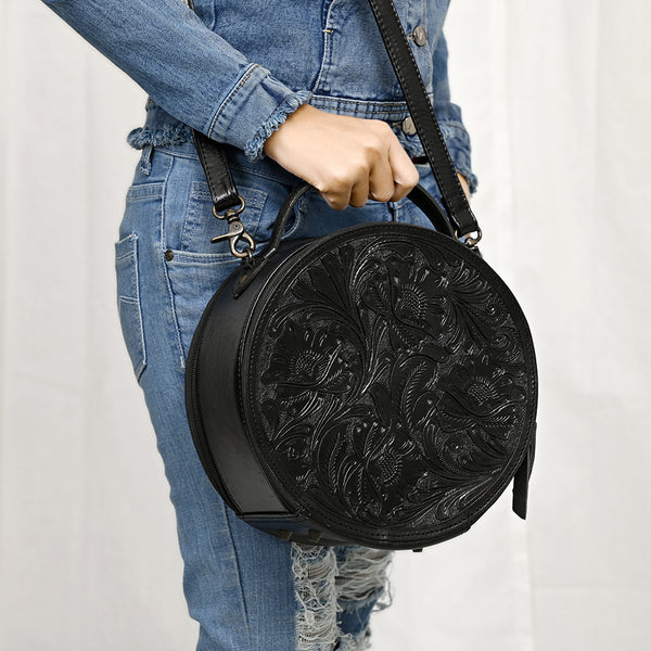 ADBG1300 American Darling Western Leather Canteen Bag with Hand-Tooled Floral Detailing