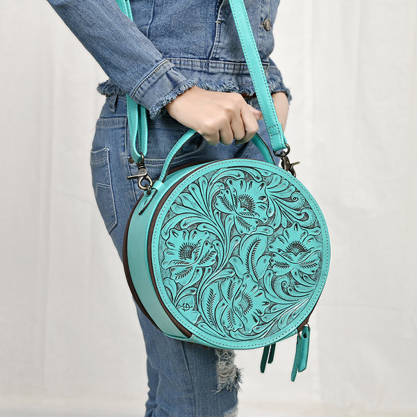 ADBG1300 American Darling Western Leather Canteen Bag with Hand-Tooled Floral Detailing
