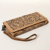 ADBG1311 American Darling Hand-Tooled Leather Trifold Wallet -Floral Carved Wristlet