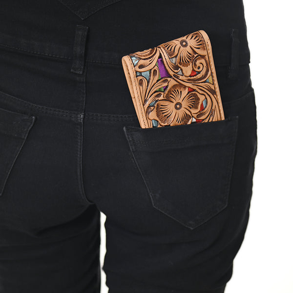ADBG1236 American Darling Hand Tooled Leather Bifold Wallet -Floral Carved Purse