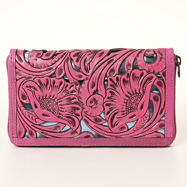 ADBG1321B American Darling Pink Hand-Tooled Genuine Leather Western Wallet Bag with Floral Carving
