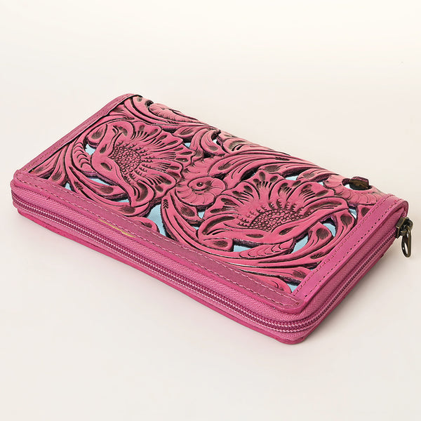 ADBG1321B American Darling Pink Hand-Tooled Genuine Leather Western Wallet Bag with Floral Carving