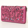 ADBG1321B American Darling Pink Hand-Tooled Genuine Leather Western Wallet Bag with Floral Carving