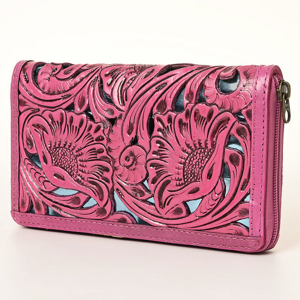 ADBG1321B American Darling Pink Hand-Tooled Genuine Leather Western Wallet Bag with Floral Carving
