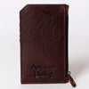 ADCCM101 Cowhide & Brown Leather Zipper Card Holder - Western Slim Wallet