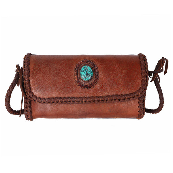 ADBGM267 Mini Western Leather Crossbody - Braided Edge & Turquoise Concho