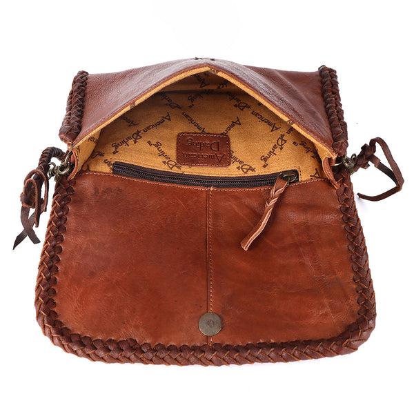 ADBGM267 Mini Western Leather Crossbody - Braided Edge & Turquoise Concho