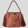 ADBGM273 Western Leather Bucket Bag - Fringe Sides, Braided Strap & Turquoise Concho