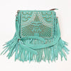 ADBG1322 American Darling Genuine Leather Western Fringe Crossbody Bag with Studded Details