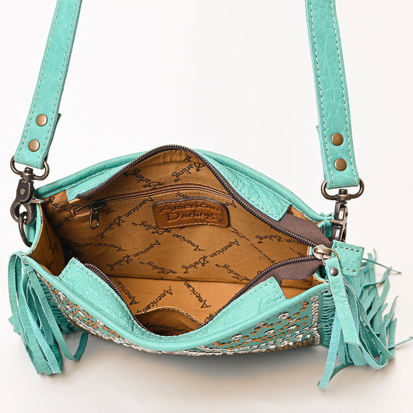 ADBG1322 American Darling Genuine Leather Western Fringe Crossbody Bag with Studded Details
