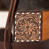 ADBG1324 American Darling Western Leather Bucket Bag with Hair-On Cowhide Patches & Tooled Leather Accent
