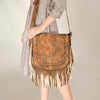 ADBGA502 American Darling Western Leather Cross body Bag Braided Fringe Genuine Leather
