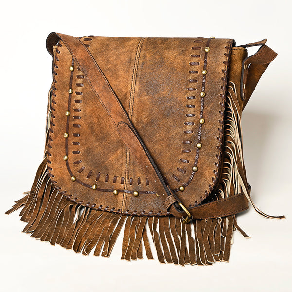ADBGA502 American Darling Western Leather Cross body Bag Braided Fringe Genuine Leather