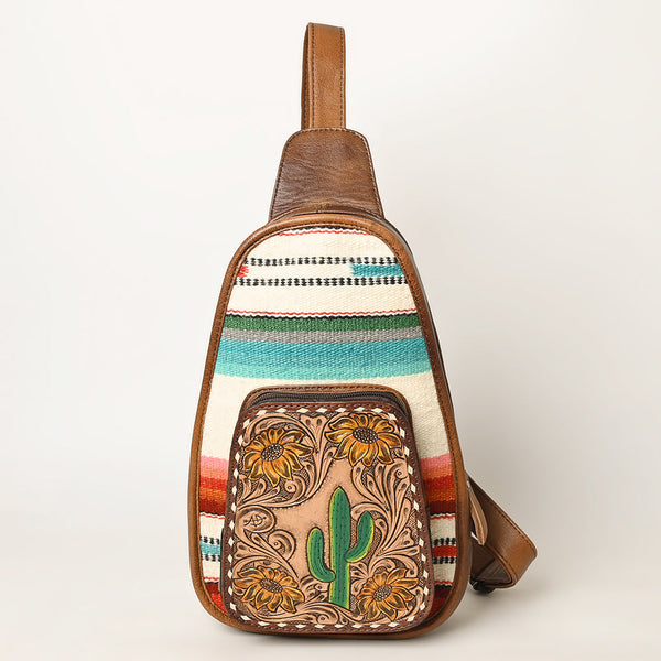 ADBG1146 American Darling Saddle Blanket Sling Bag -Floral Tooled Leather Backpack