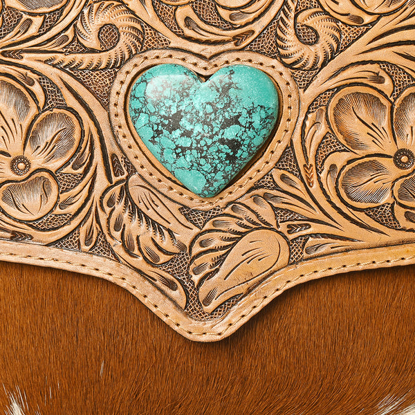 ADBG1389 American Darling Western Leather Crossbody with Hair-On Cowhide & Hand-Tooled Floral Detail