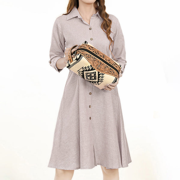 ADBG995 American Darling Hand Tooled Floral Leather Toiletry Bag with Hand-Woven Saddle Blanket