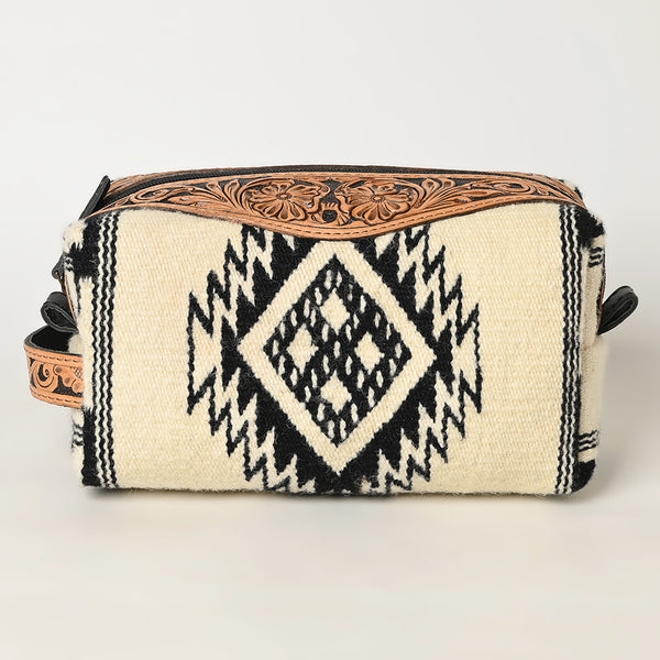ADBG995 American Darling Hand Tooled Floral Leather Toiletry Bag with Hand-Woven Saddle Blanket