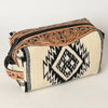ADBG995 American Darling Hand Tooled Floral Leather Toiletry Bag with Hand-Woven Saddle Blanket
