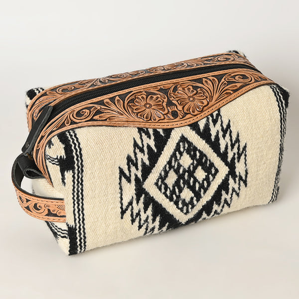 ADBG995 American Darling Hand Tooled Floral Leather Toiletry Bag with Hand-Woven Saddle Blanket