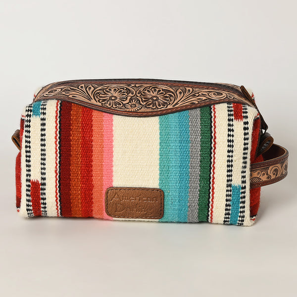 ADBG995 American Darling Hand Tooled Floral Leather Toiletry Bag with Hand-Woven Saddle Blanket