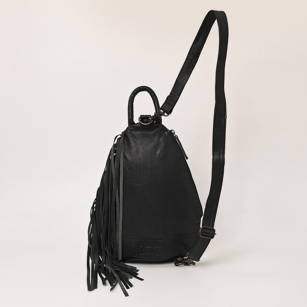 ADBG1125 American Darling Handcrafted Western Leather Sling Bag with Floral Carved Design & Saddle Blanket Detail