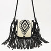 ADBG1392 American Darling Western Leather Crossbody Bag with Fringe & Hand Woven Saddle Blanket Panel