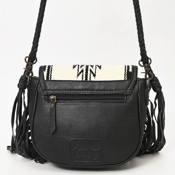ADBG1392 American Darling Western Leather Crossbody Bag with Fringe & Hand Woven Saddle Blanket Panel