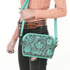 LC-ADBGZ786B Hand-Tooled Turquoise Leather Crossbody Bag - Compact Western Floral Design