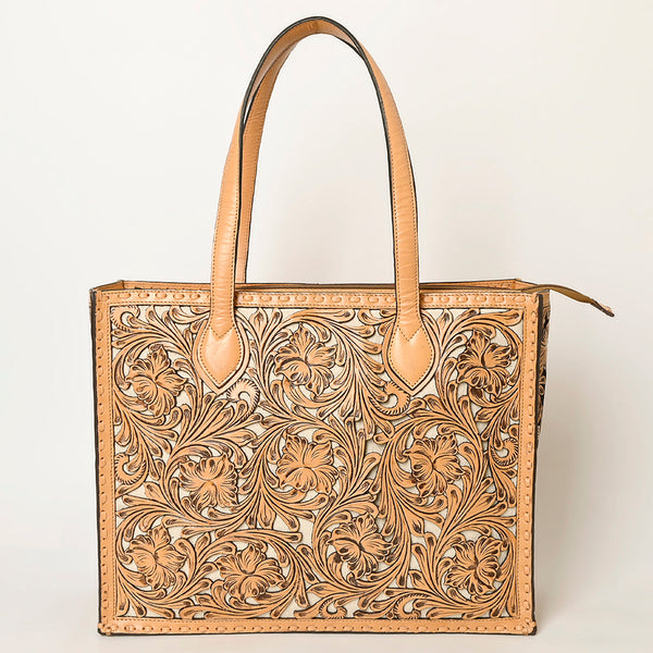 ADBGZ787 Large Hand-Tooled Leather Tote Bag - Full Floral Western Design