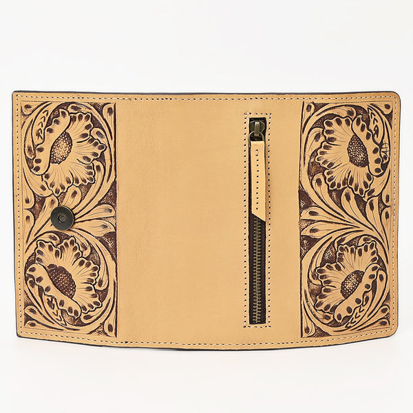 ADBGZ788 Hand-Tooled Leather Long Wallet - Western Floral Design