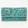ADBGZ788 Hand-Tooled Leather Long Wallet - Western Floral Design