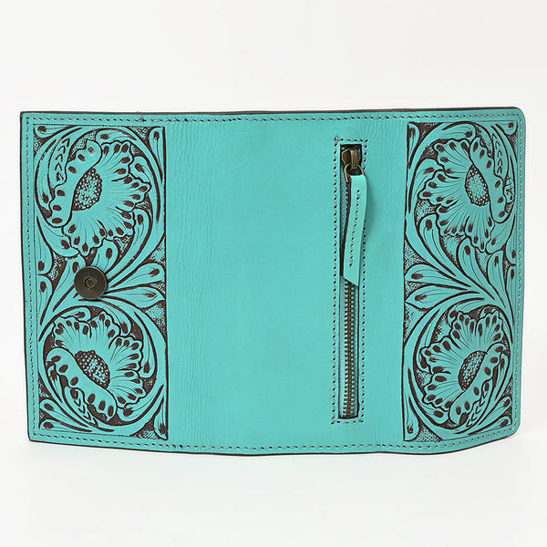 ADBGZ788 Hand-Tooled Leather Long Wallet - Western Floral Design