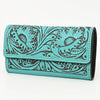 ADBGZ788 Hand-Tooled Leather Long Wallet - Western Floral Design