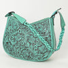 LC-ADBGZ795 Hand-Tooled Western Leather Hobo Bag - Floral Carving with Braided Strap