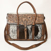ADBG1397 American Darling Western Leather Briefcase Bag with Hand-Tooled Floral & Hair-On Cowhide