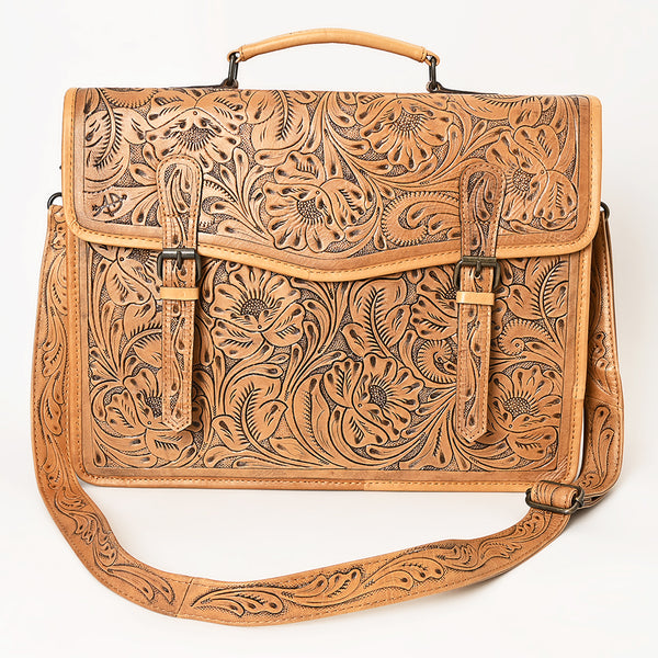 ADBG1417 American Darling Western Genuine Leather Hand-Tooled Floral Briefcase Bag for Work & Travel