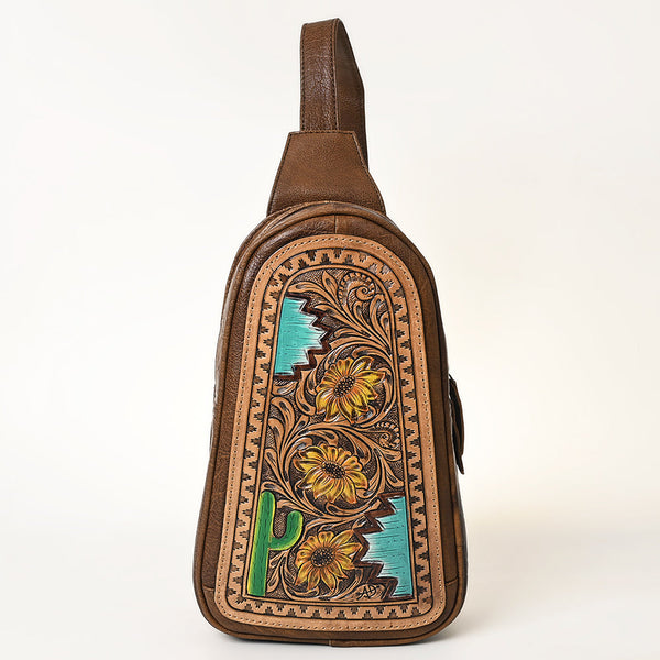 ADBG1425 American Darling Hand-Tooled Western Leather Sling Bag | Genuine Leather Floral Carved