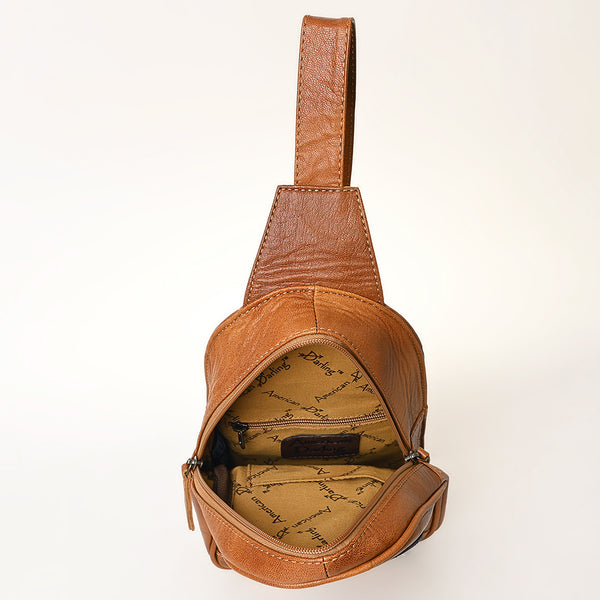 ADBG1425 American Darling Hand-Tooled Western Leather Sling Bag | Genuine Leather Floral Carved