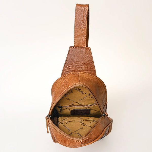 ADBG1425 American Darling Hand-Tooled Western Leather Sling Bag | Genuine Leather Floral Carved