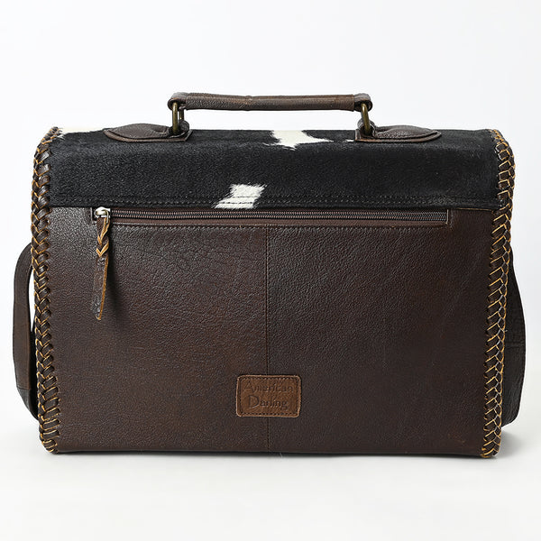 ADBGM377 Hair-On Cowhide Messenger Bag with Top Handle & Turn Lock - Western Briefcase Messenger