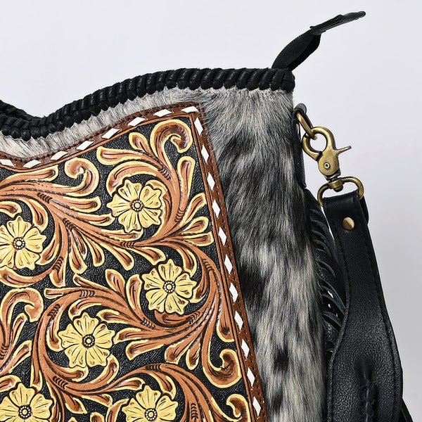 ADBGA512 American Darling Hand Tooled Leather & Hair-On Cowhide Hobo Bag Fringe