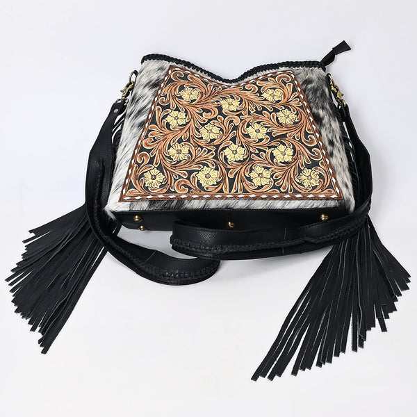 ADBGA512 American Darling Hand Tooled Leather & Hair-On Cowhide Hobo Bag Fringe