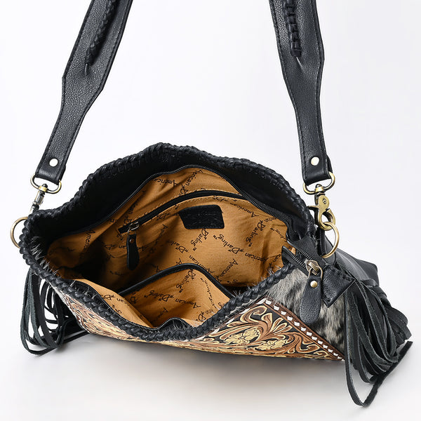ADBGA512 American Darling Hand Tooled Leather & Hair-On Cowhide Hobo Bag Fringe